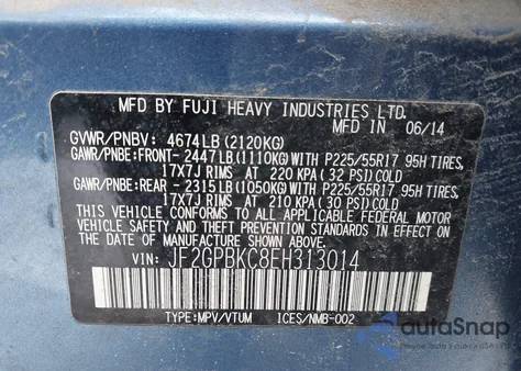 2014 Subaru Xv Crosstrek Hybrid 2.0I Touring from USA, damaged, VIN JF2GPBKC8EH313014